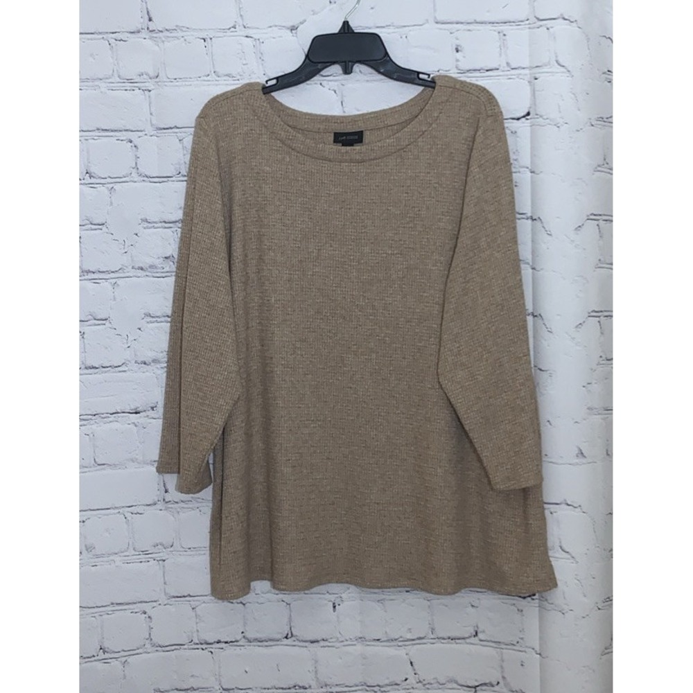 J. Jill Wearever Collection Waffle Top Women's Plus Sz 3X Tan 3/4 Sleeve Blouse